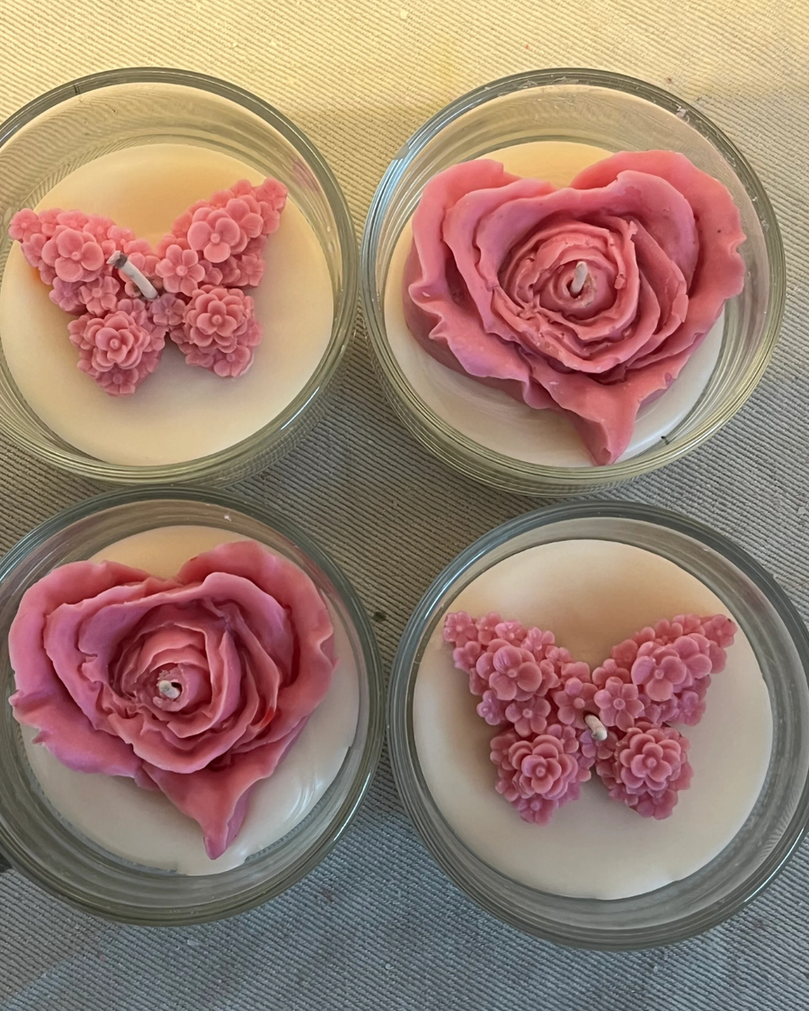 Hand-Poured Rose & Butterfly Floral Topper Soy Candle