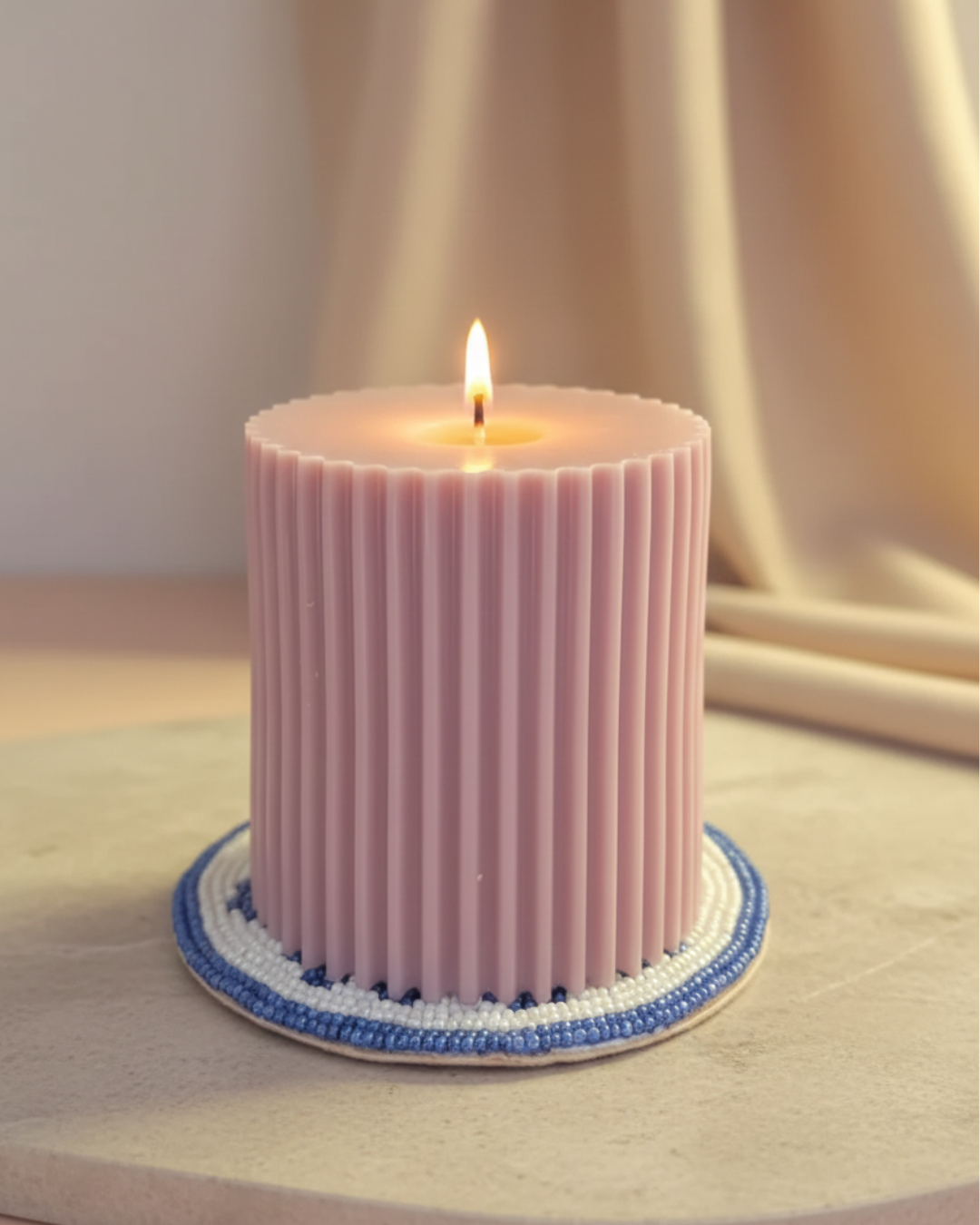 Ribbed Pillar Candle – Blush Rose (3x3inch)