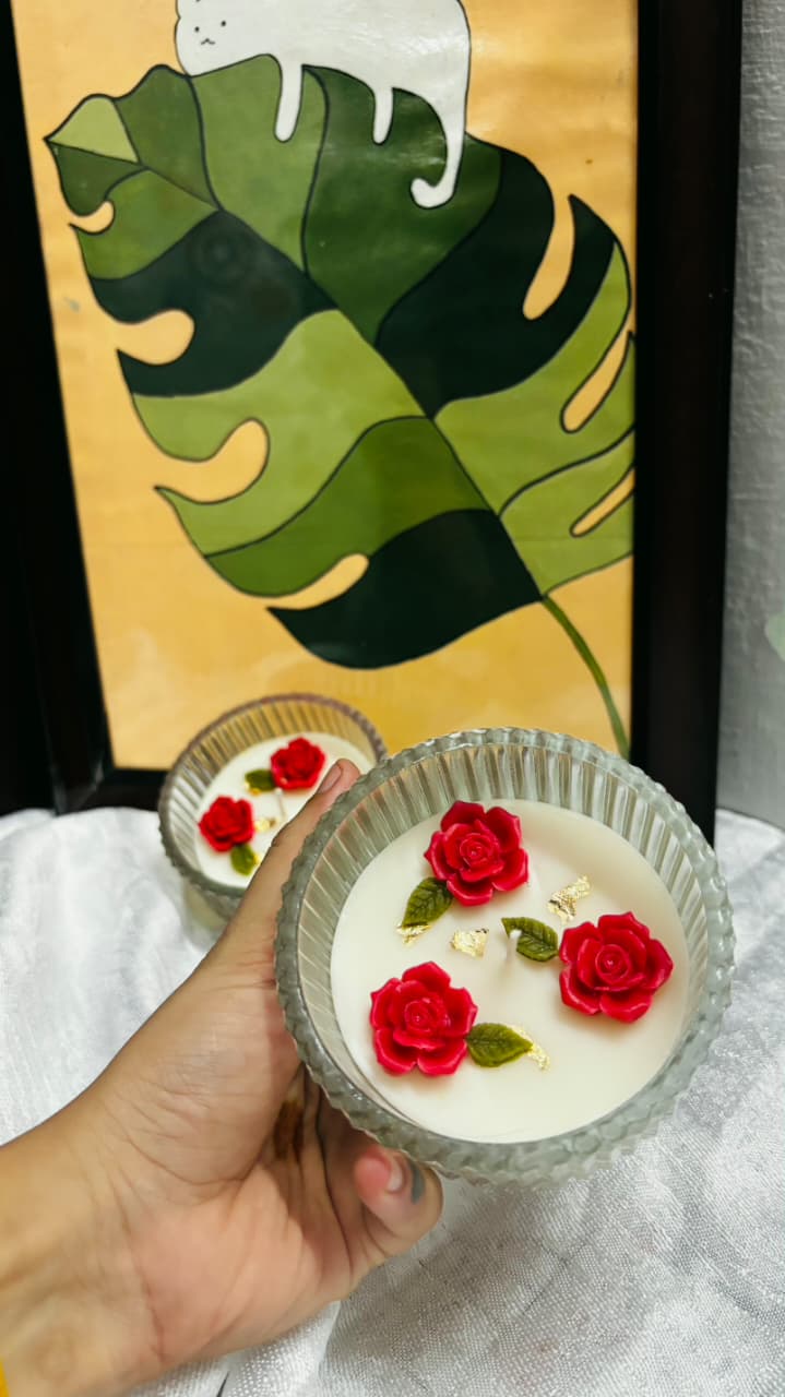 Bloom & Glow Ribbed Glass Candle