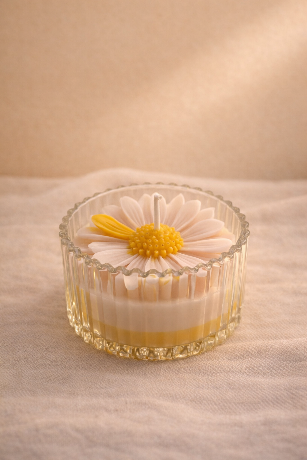 Handcrafted Daisy Ribbed Glass Candle