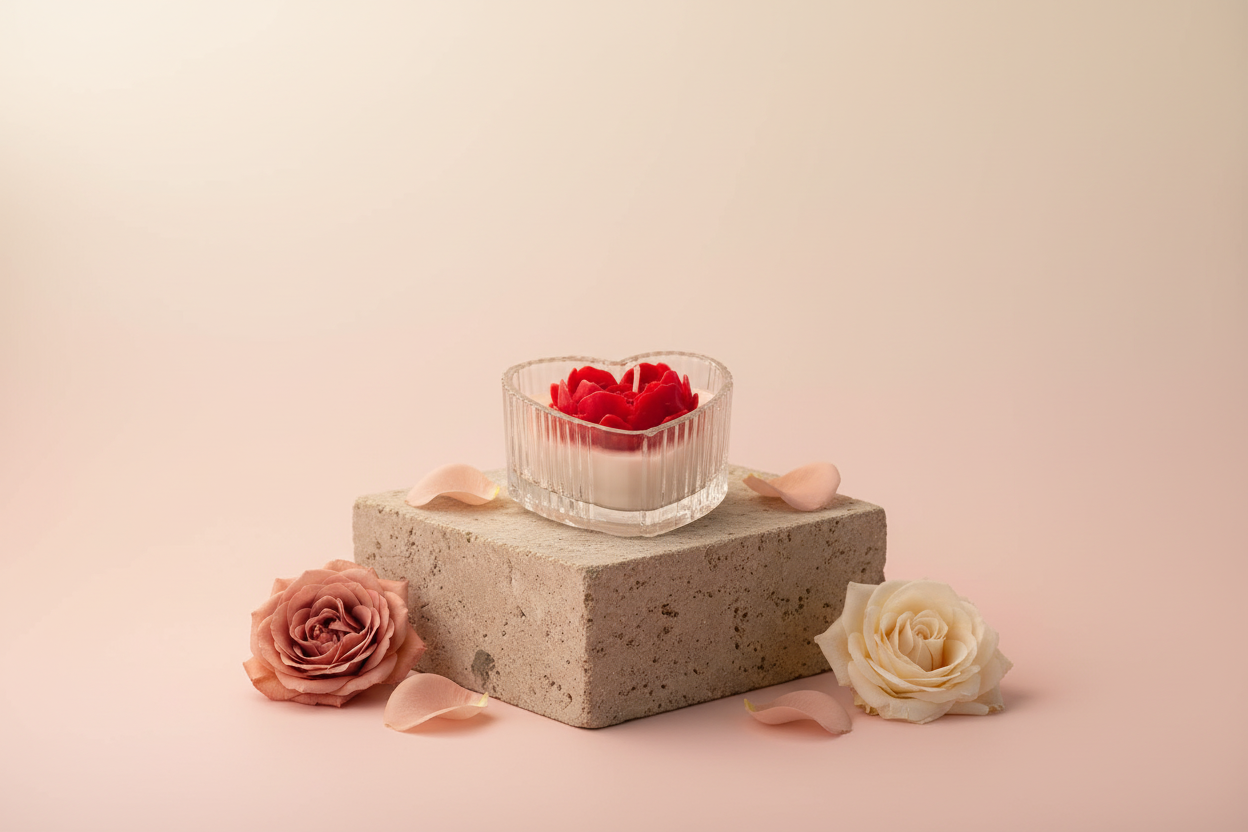 Peony top Crystal Heart Candle