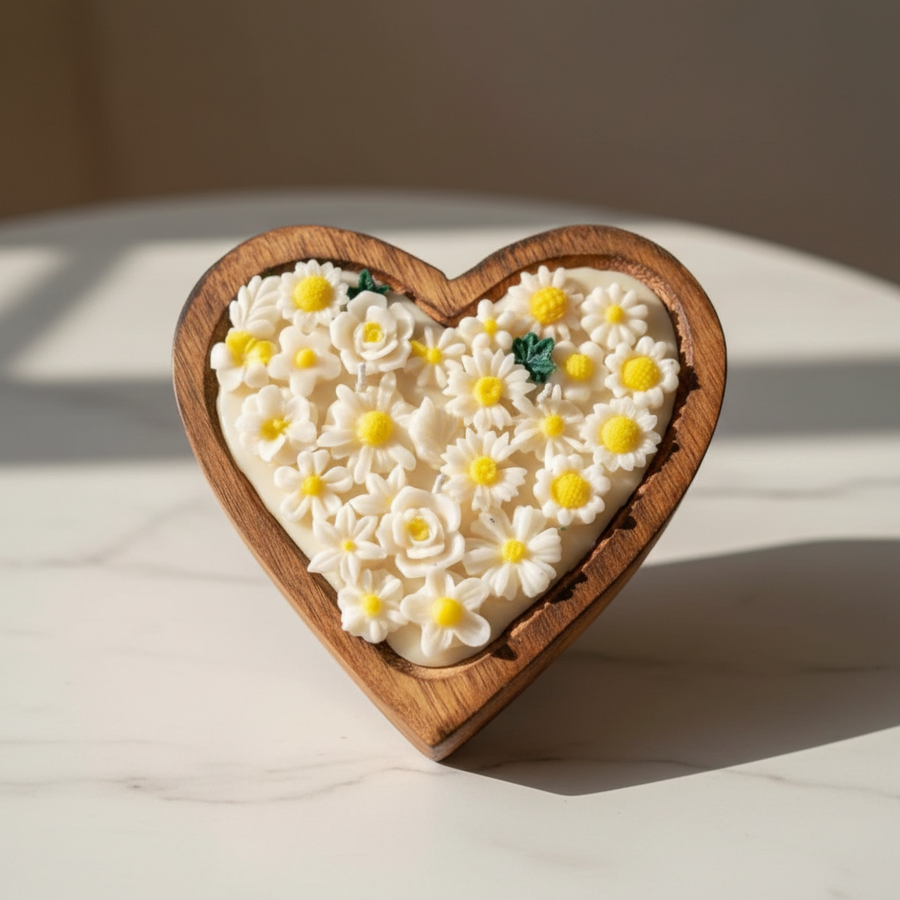 Wooden Heart Dough Bowl Candle